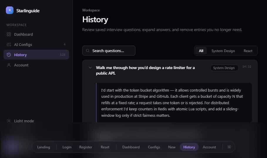 Starlinguide history screenshot